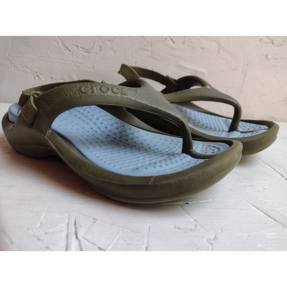 CROCS Athens Flip Flops Sandals Thong Green Blue child 6/7 Slip On Strap - Picture 2 of 7